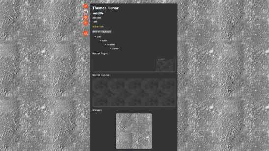 preview image of Lunar theme, with dark grey, red, and moon bg