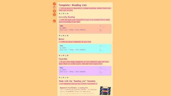 preview image of Reading List template, with a few sections and example books as sub-pages