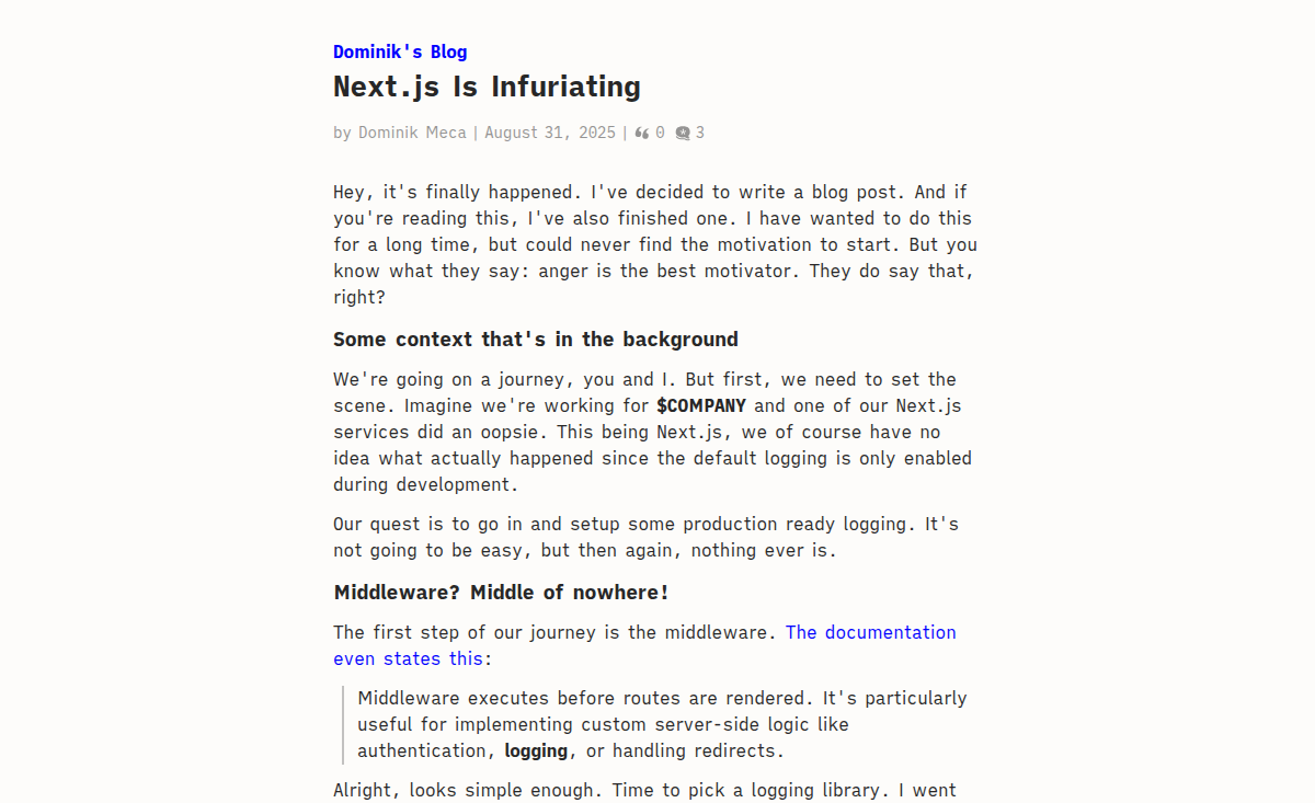 Next.js Logging Nightmare: A Struggle with Production Logging