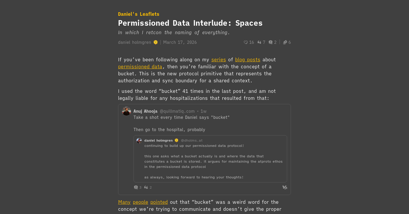 Permissioned Data Interlude: Spaces - Daniel's Leaflets