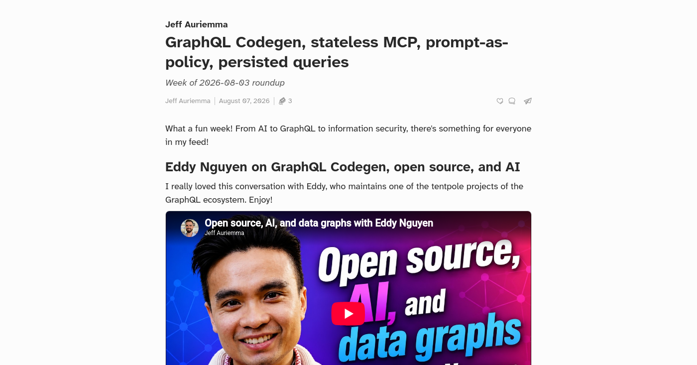 GraphQL Codegen, stateless MCP, prompt-as-policy, persisted queries