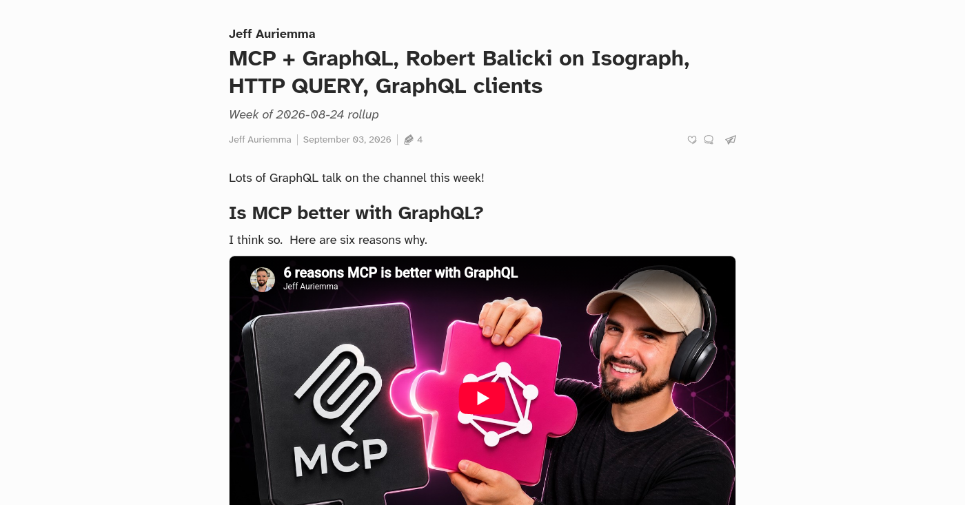 MCP + GraphQL, Robert Balicki on Isograph, HTTP QUERY, GraphQL clients